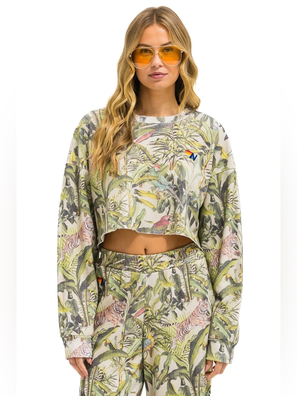 Aviator Nation NWT JUNGLE CROPPED CREW SWEATSHIRT RELAXED - SAND